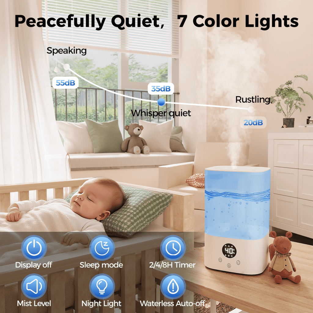 Humidifiers for Bedroom Home, 3.2L Cool Mist Humidifier with LED Display, 26dB Quiet Supersized Cool Mist Air Humidifier, Top-Fill 30H Super Long Time, Automatic Power-off No Water