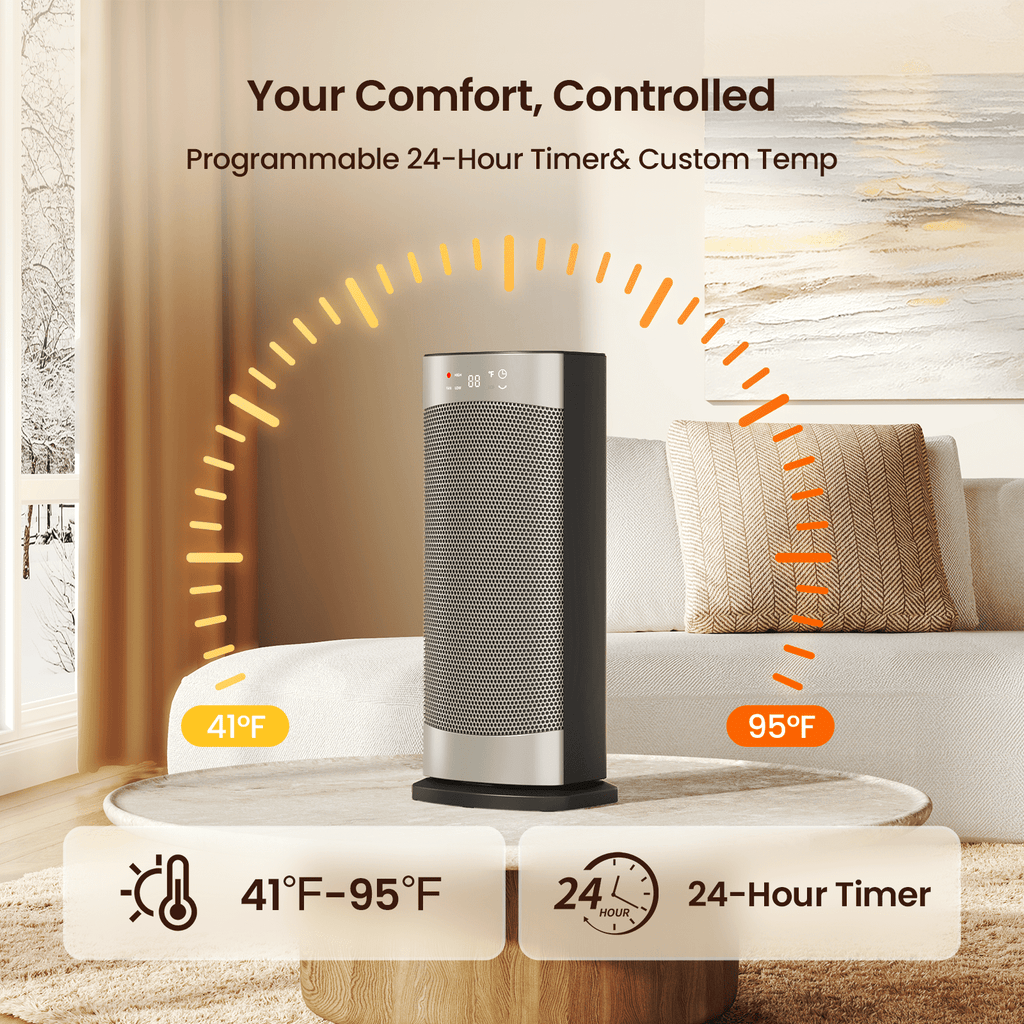 16" Space Heater for Indoor Use, 1500W PTC Ceramic Electric Heaters, Fast Safety Heating with Remote, 70°Oscillation, 24H Timer, for Office, Bedroom, Room, Home