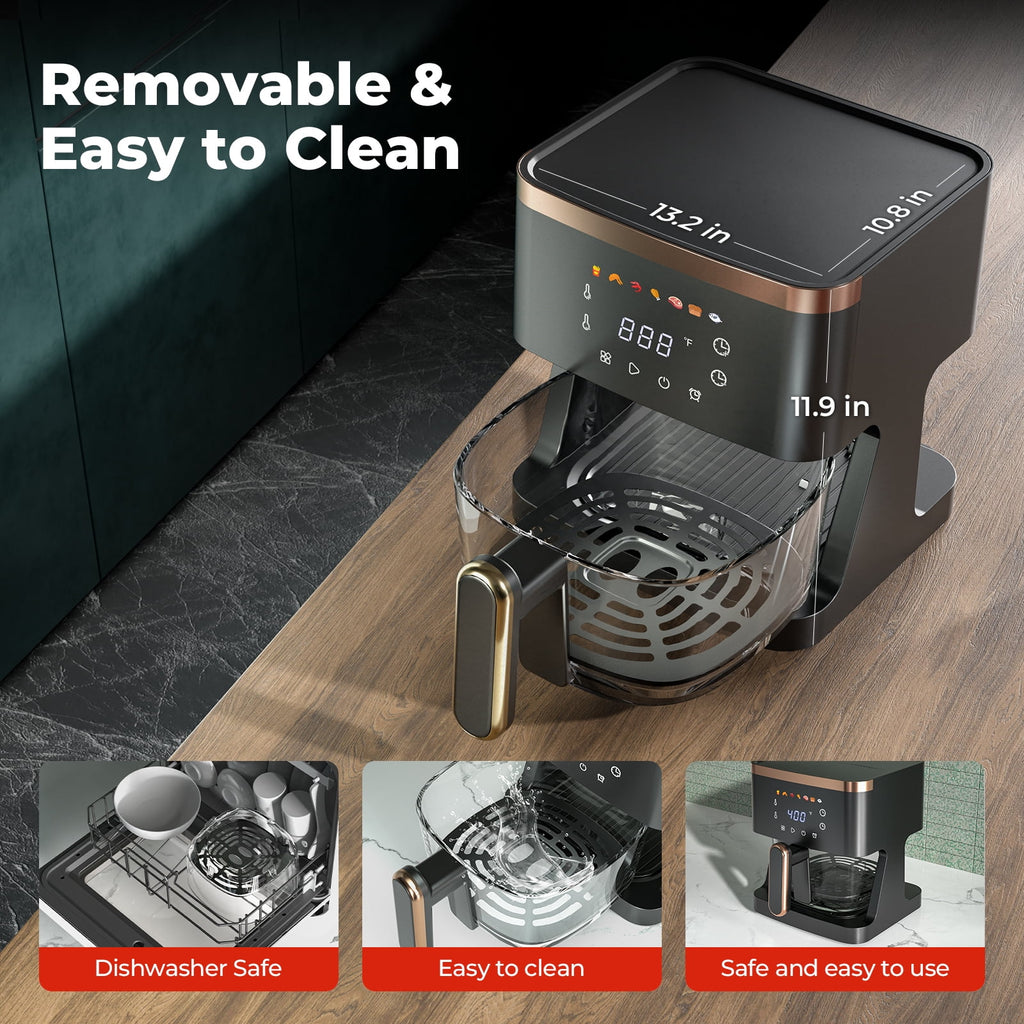 6QT Air Fryer, 8-in-1 Electric Hot Oven with Digital LED Touchscreen, 1500W, Visible Window
