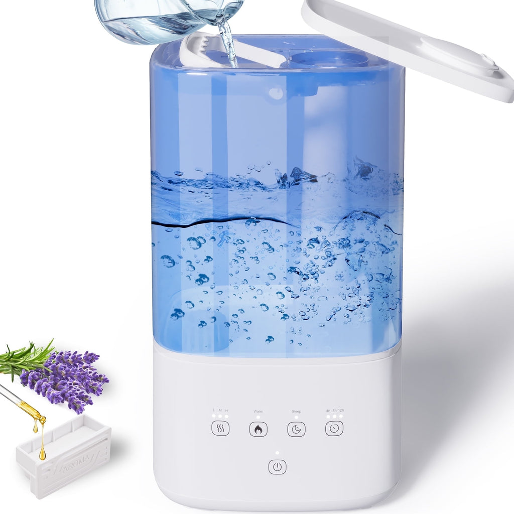 6L Warm & Cool Mist Humidifiers for Bedroom, Top Fill Air Humidifier, 7 Color Ambient Light, 28dB Quiet Operation, Automatic Shut-off Switch, 12H Timer, for Home, Office