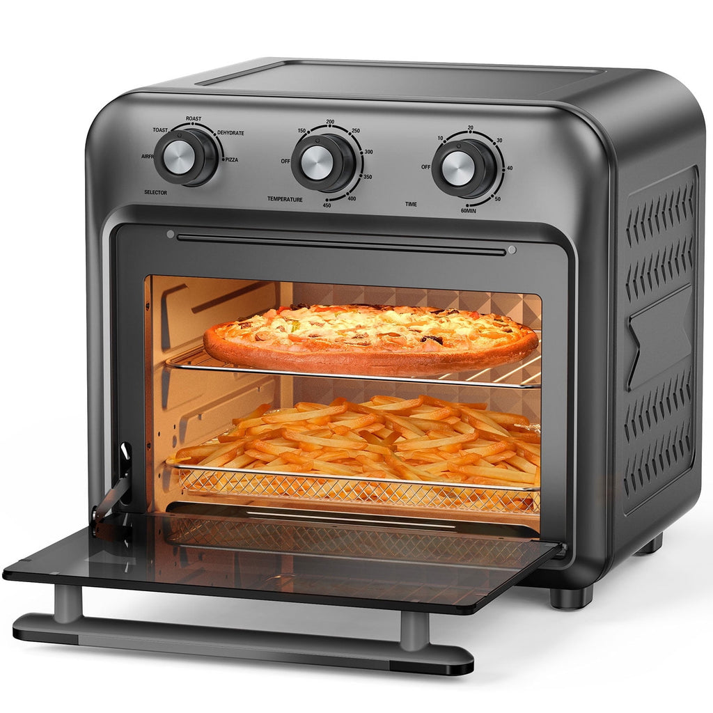 19QT Air Fryer Toaster Oven with Convection, 5-in-1 Countertop Cooker, Visible Window, Oil Free, 1500W, Black