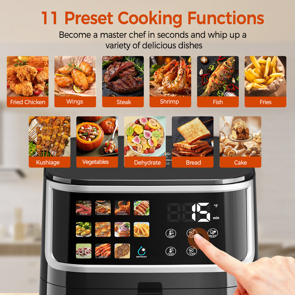 9QT Digital Window Air Fryer, with 8 One-Touch Functions, Black