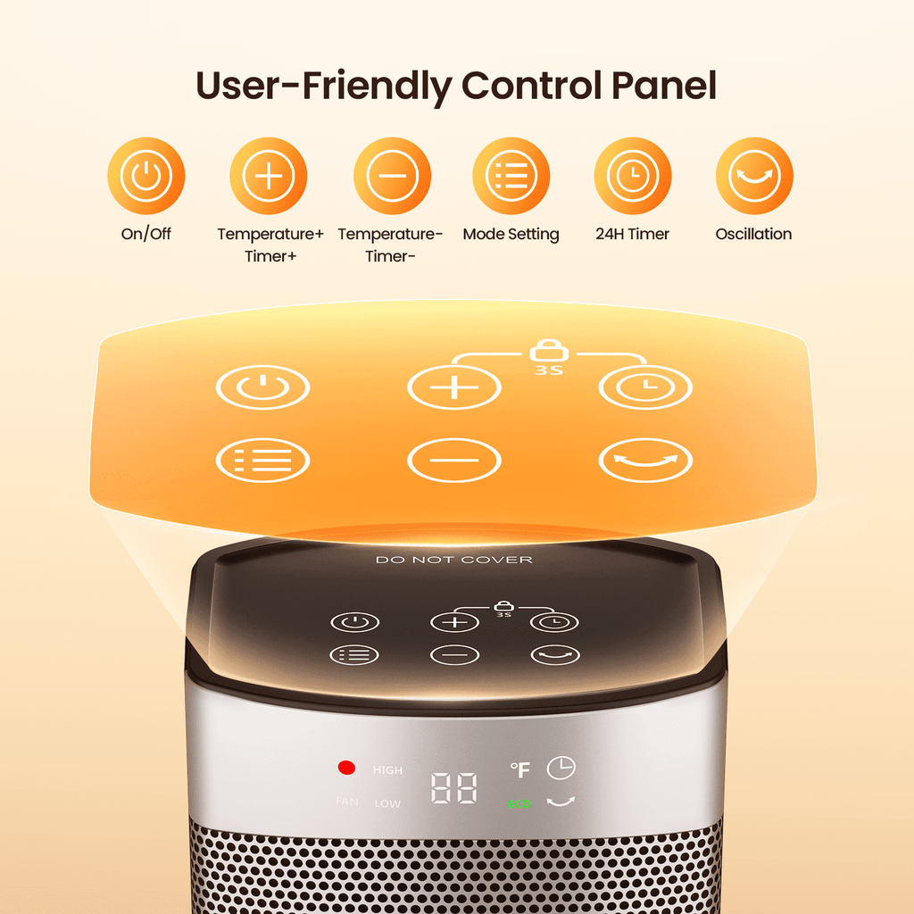 16" Space Heater for Indoor Use, 1500W PTC Ceramic Electric Heaters, Fast Safety Heating with Remote, 70°Oscillation, 24H Timer, for Office, Bedroom, Room, Home
