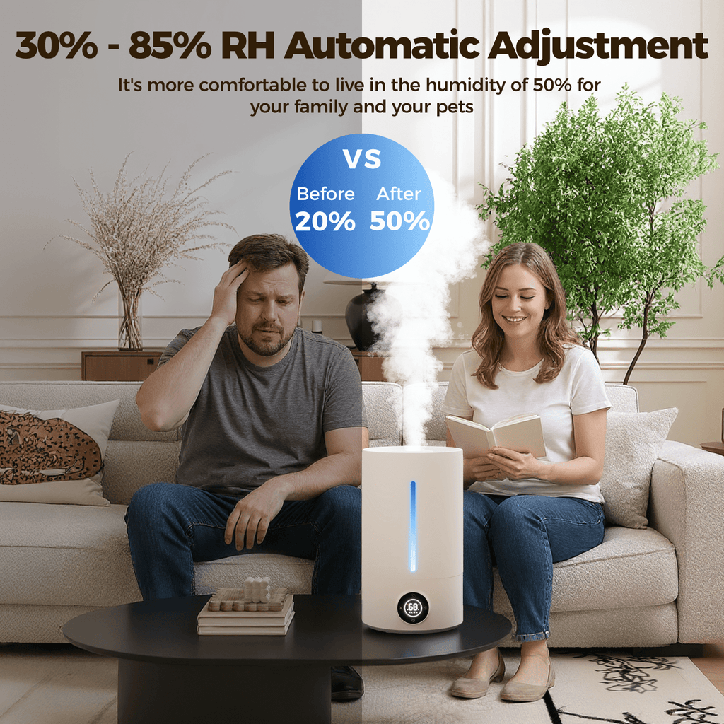 5L Cool Mist Humidifiers, Top Water Filling & 24H Timer Ultrasonic Humidifier, Custom Humidity Setting, 7+1 Color Ambient Light & Aroma Tray, 28dB Silent Humidifier for Home