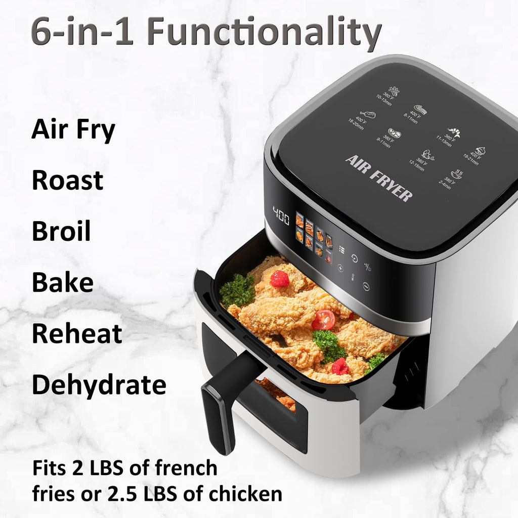 5.5L Air Fryer, 1800W 14.8 Quart, 5 in 1 Toaster Oven Countertop, Oil-Less Cooking, Stainless Steel, Black