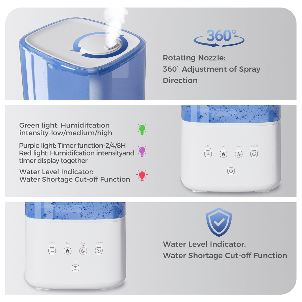 6L Warm & Cool Mist Humidifiers for Bedroom, Top Fill Air Humidifier, 7 Color Ambient Light, 28dB Quiet Operation, Automatic Shut-off Switch, 12H Timer, for Home, Office