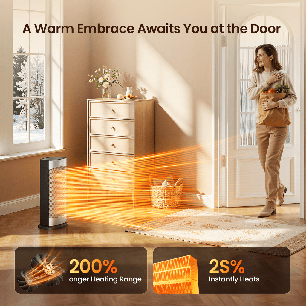 16" Space Heater for Indoor Use, 1500W PTC Ceramic Electric Heaters, Fast Safety Heating with Remote, 70°Oscillation, 24H Timer, for Office, Bedroom, Room, Home