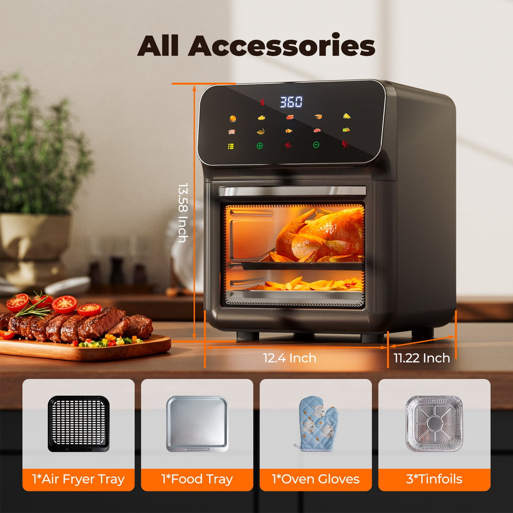10QT Air Fryer,8-in-1 Multi-Function Kitchen Appliance,400 ℉ Max,Visible Window and Digital Screen,80% Oil-Less,Black