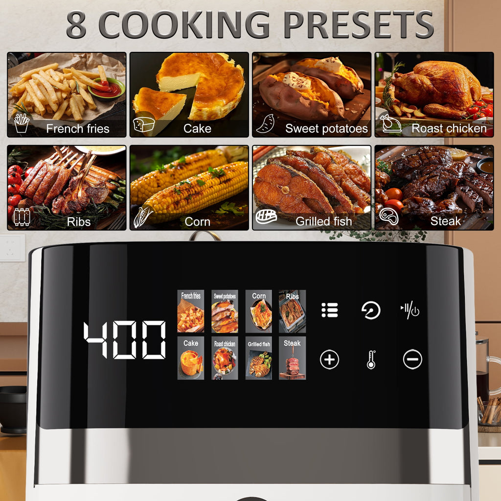 5.5L Air Fryer, 1800W 14.8 Quart, 5 in 1 Toaster Oven Countertop, Oil-Less Cooking, Stainless Steel, Black