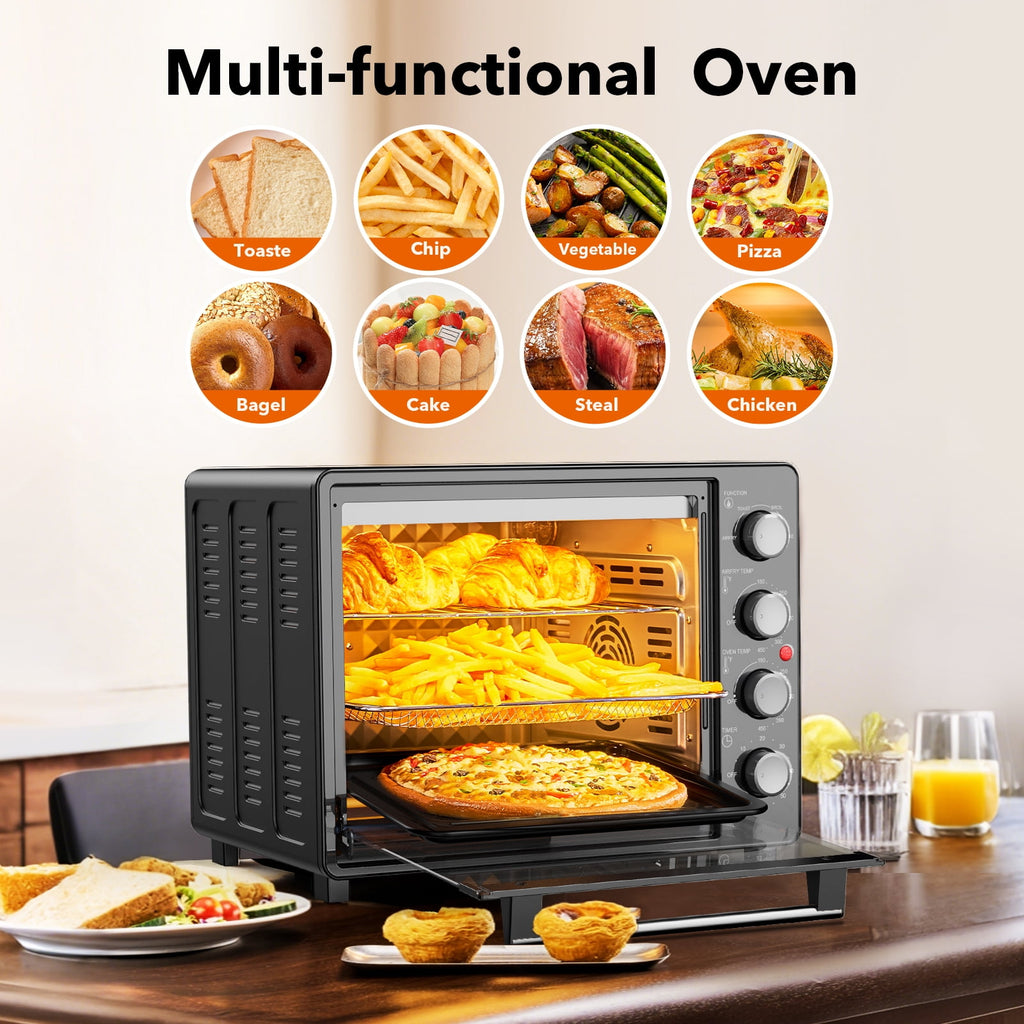 34 QT Super-Large Air Fryer, Oil-Less Air Fryer Toaster Oven Combo with Pizza, Warm, Broil, Toast, Bake, Air Fry, 5 Functions - Black