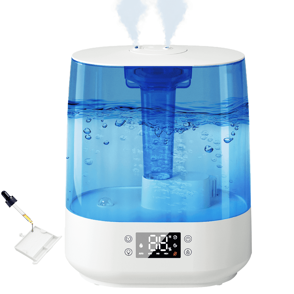 6L Humidifiers for Bedroom , Cool Mist Ultrasonic Humidifier with Humidity Sensor, Top Fill 60H & 28dB Quiet Runtime, 8+1 Color Night Lights, 360° Dual Nozzle--Blue