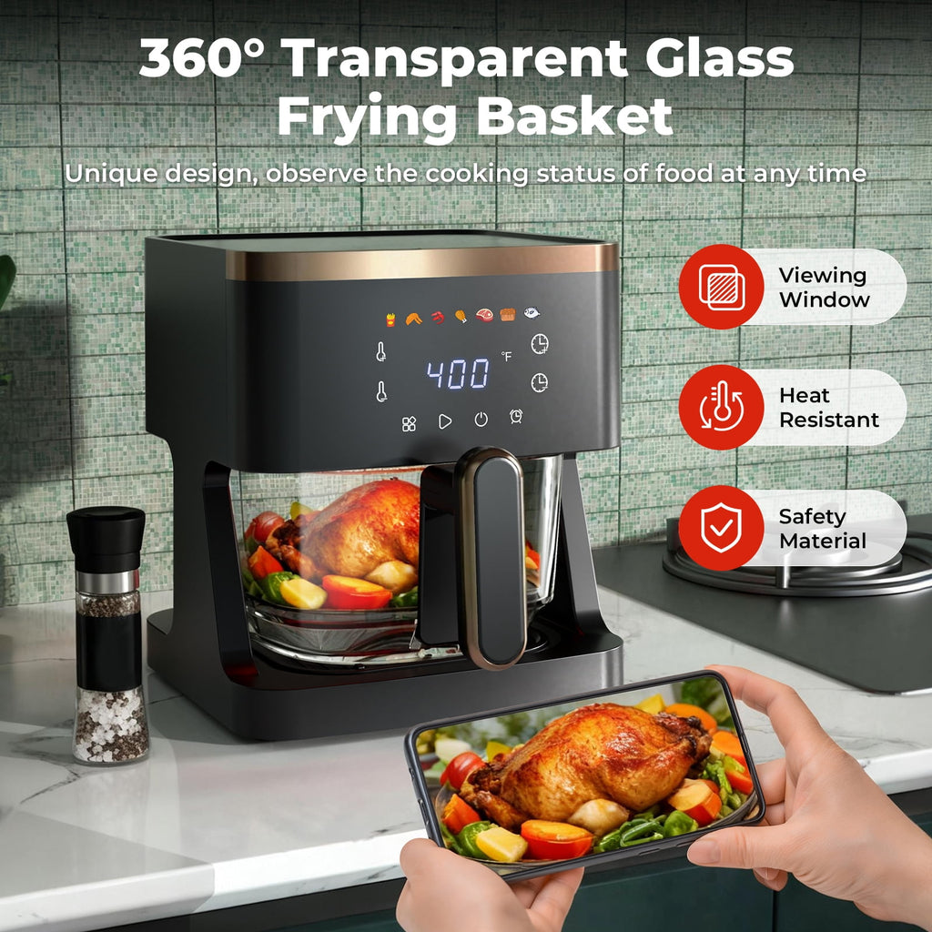 6QT Air Fryer, 8-in-1 Electric Hot Oven with Digital LED Touchscreen, 1500W, Visible Window