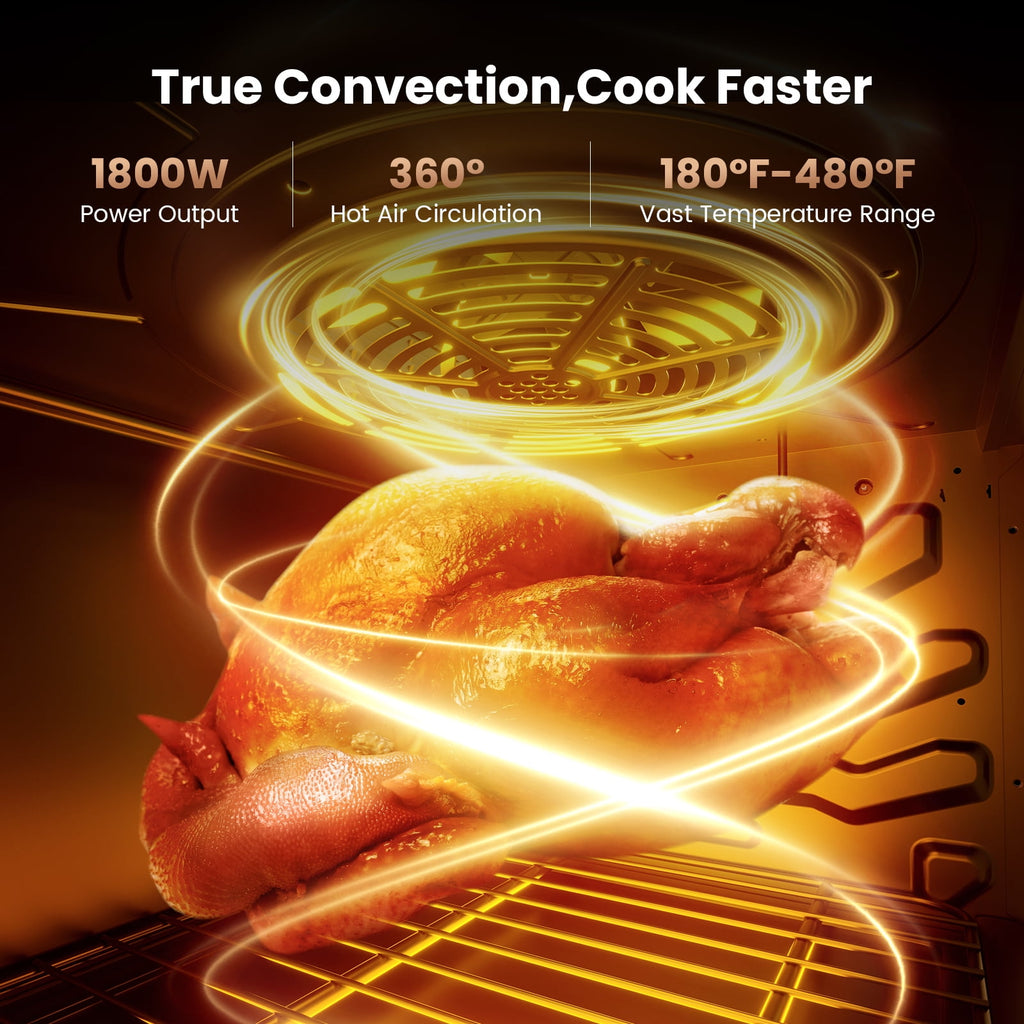 26QT Air Fryer Oven,Oil-Less Digital Touchscreen Toaster Oven with 10-in-1 Multi Function&Custom Mode, Visible Window , 1800W,Black