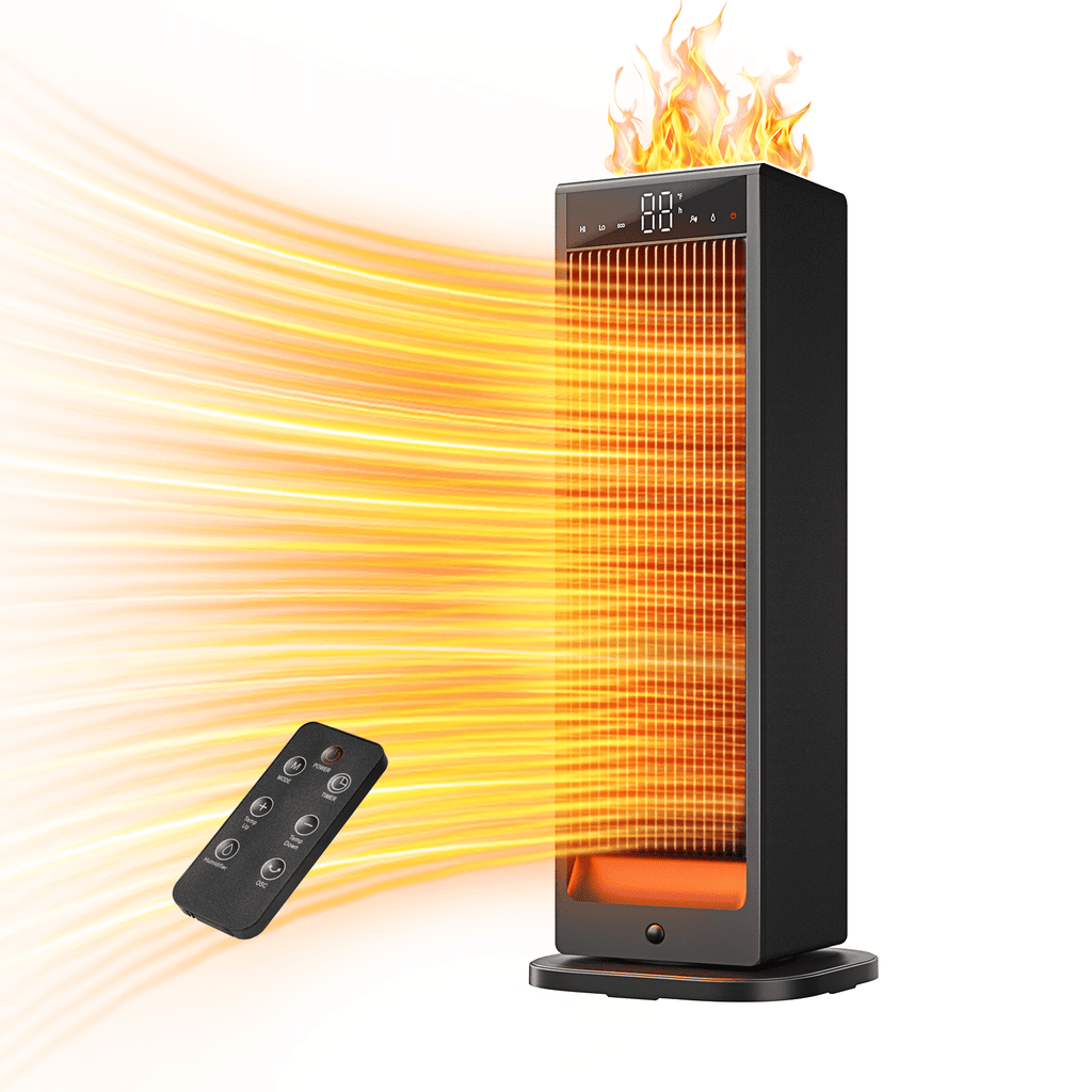 17" Space Heater, 1500W PTC Electric Heaters for Indoor with Remote, 70° Oscillation, 1S Rapid Heating, LED Digital Display, 12H Timer, Safe Quiet Heater for Bedroom