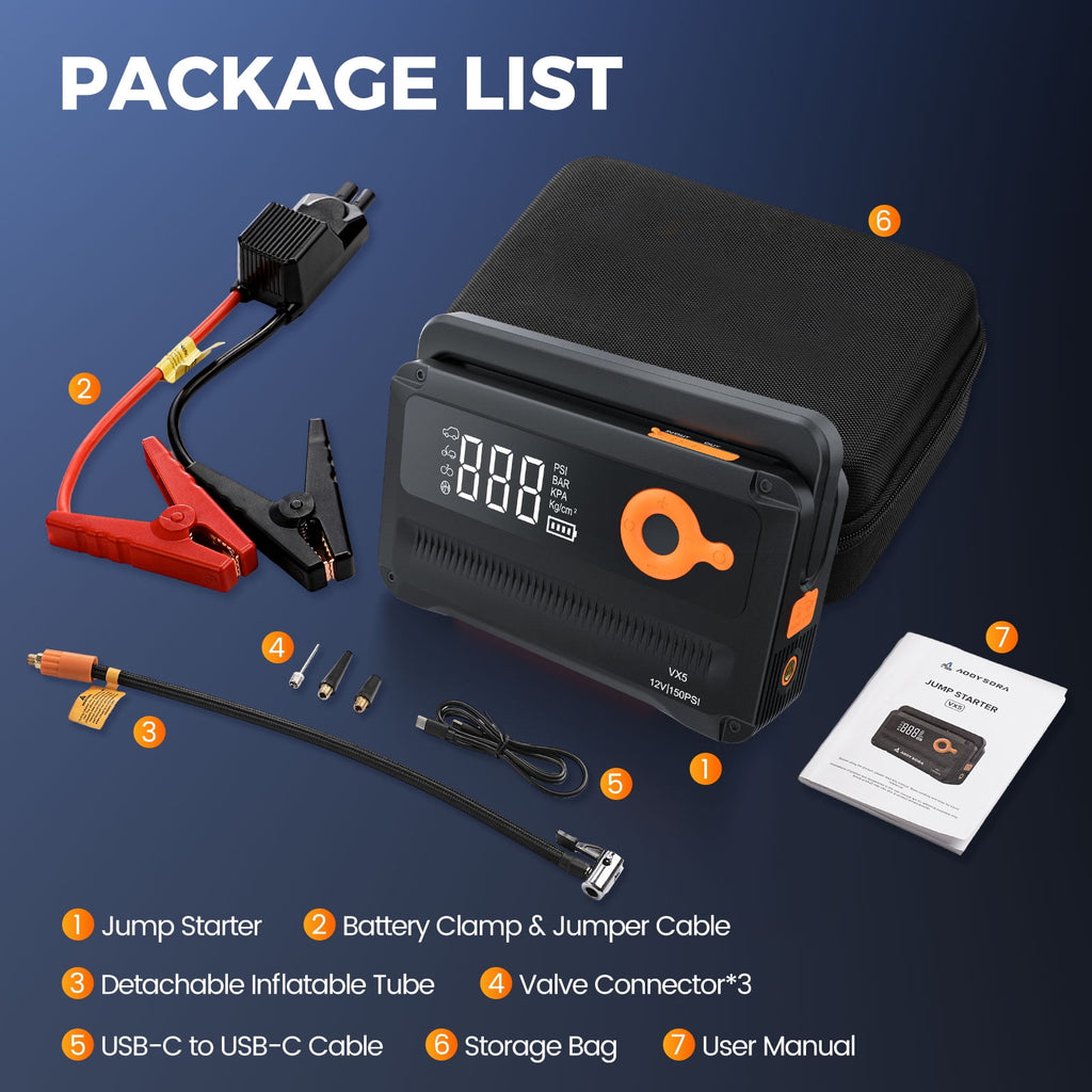 6000A Jump Starter with Air Compressor,Car Battery Jump Starter (for All Gas or up to 12L Diesel),12V Jump Pack with 150PSI Digital Tire Inflator,Built-in LED Bright