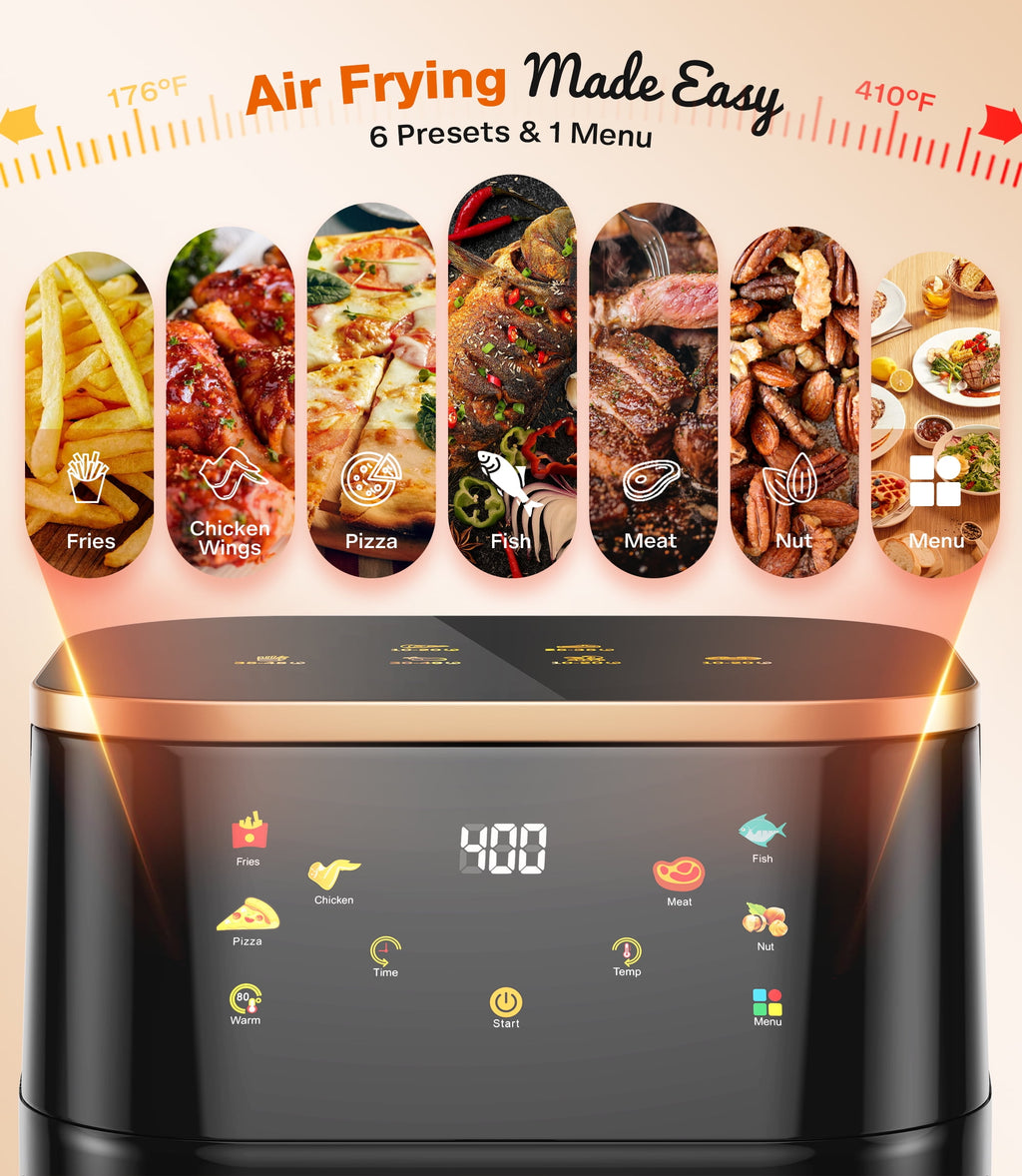 5.5L Air Fryer, 1800W 14.8 Quart, 5 in 1 Toaster Oven Countertop, Oil-Less Cooking, Stainless Steel, Black