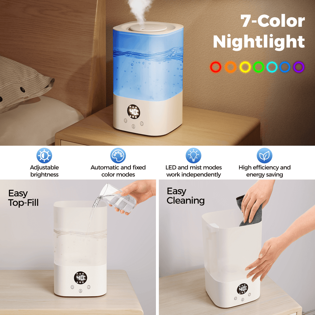 Humidifiers for Bedroom Home, 3.2L Cool Mist Humidifier with LED Display, 26dB Quiet Supersized Cool Mist Air Humidifier, Top-Fill 30H Super Long Time, Automatic Power-off No Water